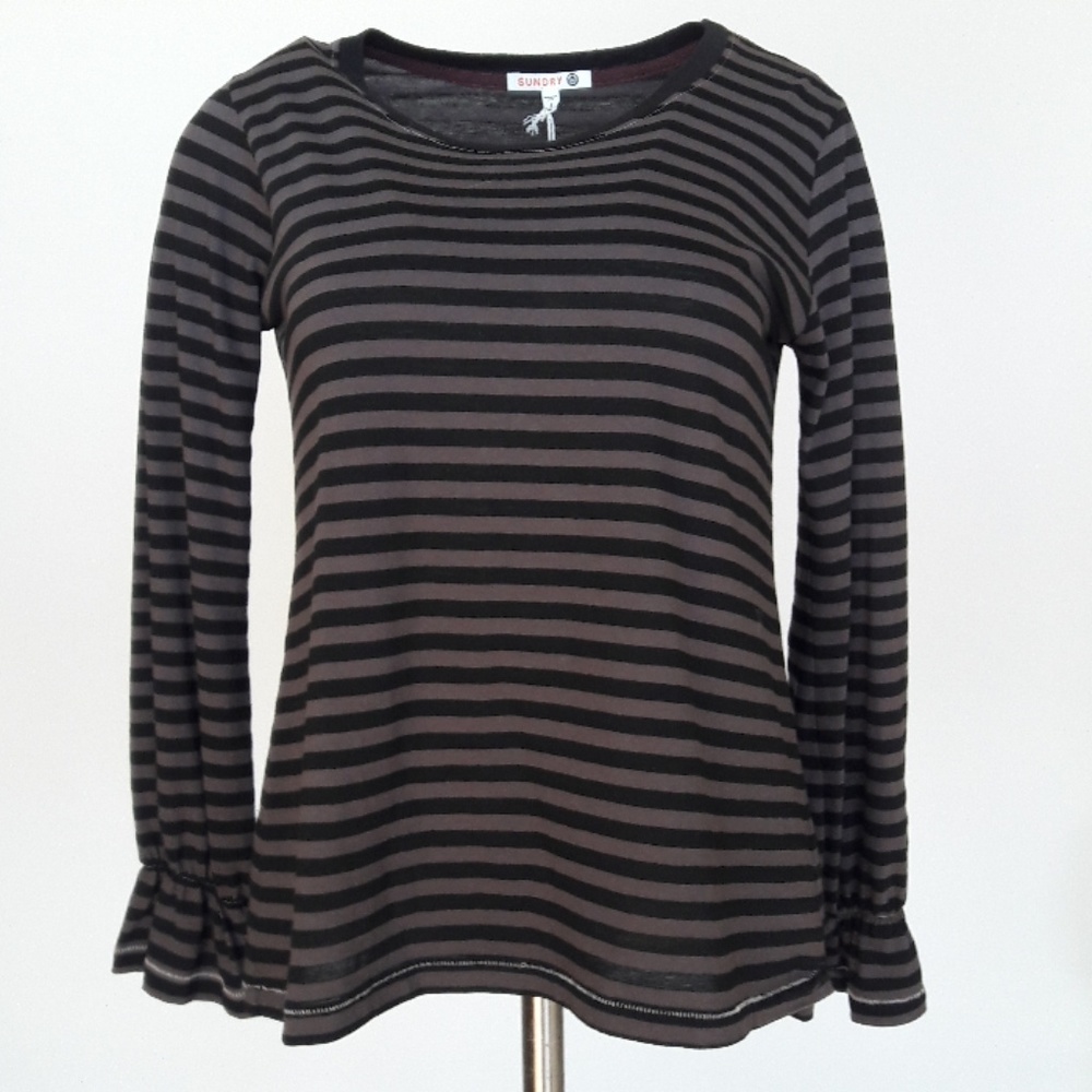 Sundry Black & Grey Stripe Long Sleeve Top